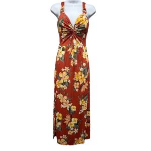 Derek Heart Maxi Sun Dress SizeMedium Hawaiian Print Spaghetti Straps Side Slips